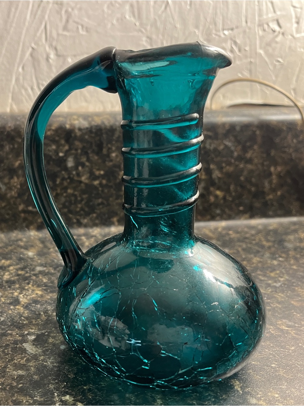 Teal Crackle Glass Pitcher Vase - Home Accents